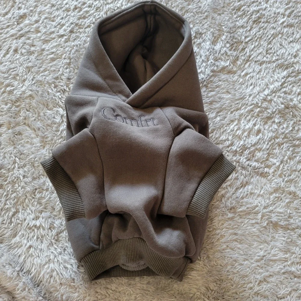Comfrt Small Dog Hoodie Gray Fleece Pet Sweater Leash Hole XS